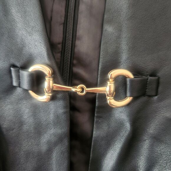 NWT COMMENSE Faux Leather Buckle Mini Dress Sleeveless V Neck Party Club Black M - Picture 8 of 11